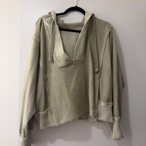 FP Movement by Free People Olive Green V-Neck Hooded Sweatshirt